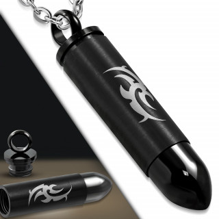 Pendentif balle munition noire à symbole tribal (dévissable)