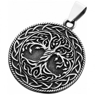 Pendentif celte rond en acier à Arbre de Vie