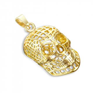 Pendentif crane doré style toile en acier