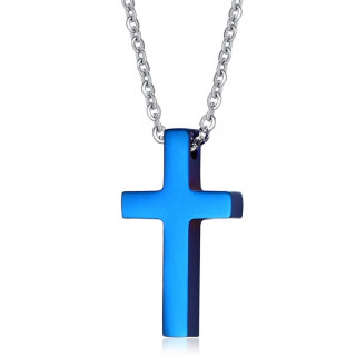 Pendentif croix bleue en acier (+chaine)