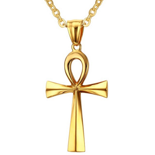 Pendentif croix gyptienne (nkh) dore en acier