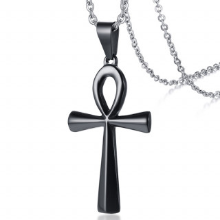 Pendentif croix égyptienne (Ânkh) noire en acier