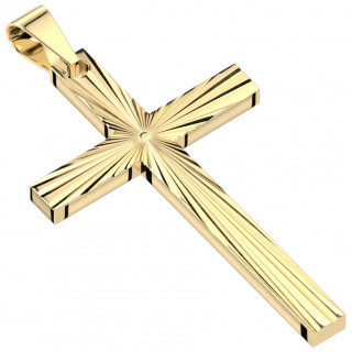 Pendentif croix en acier dor  rayons solaires