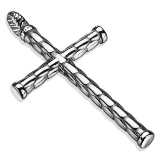 Pendentif croix latine  cailles en acier inoxydable