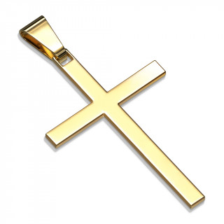 Pendentif croix latine dore en acier