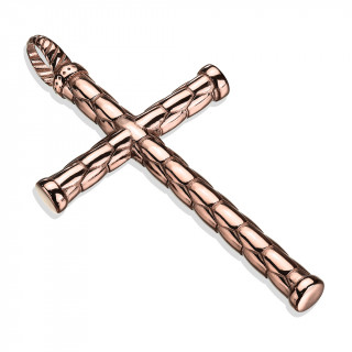 Pendentif croix latine  cailles en acier cuivr