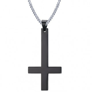 Pendentif croix noire renverse en acier (+chaine)