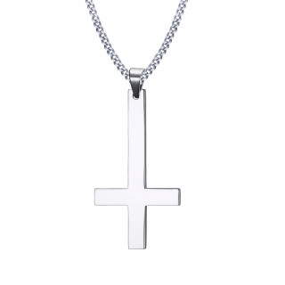 Pendentif croix renverse en acier (+chaine)