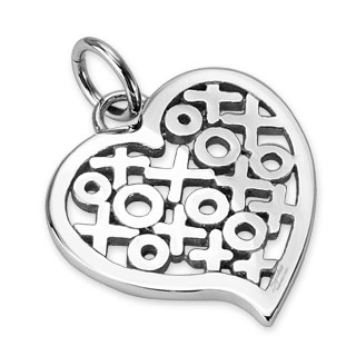 Pendentif femme acier à coeur emplis de croix et de ronds
