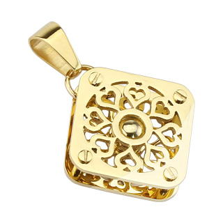 Pendentif femme acier dor style pendule de coeurs