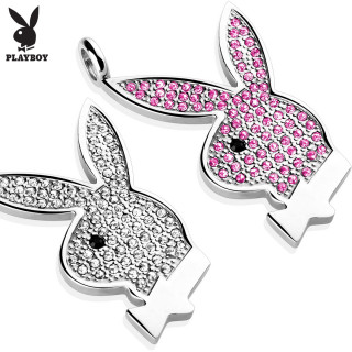 Pendentif femme avec lapin Playboy en acier pav de strass