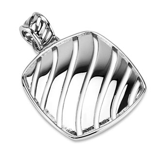 Pendentif femme carré en acier à bords arrondis et centre rainuré