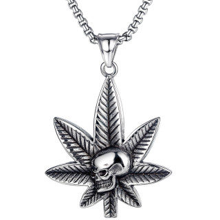 Pendentif feuille de chanvre à tête de mort