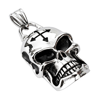 Pendentif gothique acier tte de mort flche