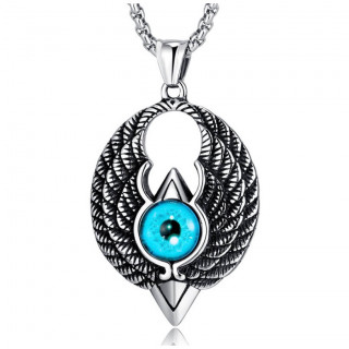 Pendentif gothique oeil bleu  ailes courbes