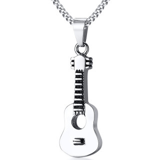 Pendentif guitare acoustique en acier noir et silver