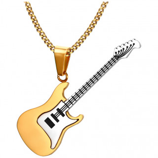 Pendentif guitare électrique en acier doré et argenté