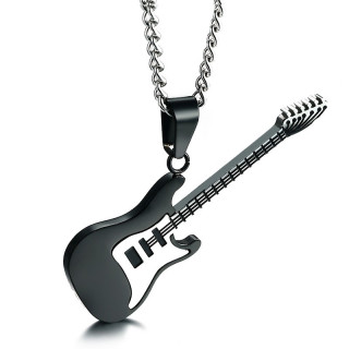 Pendentif guitare lectrique en acier noir et silver