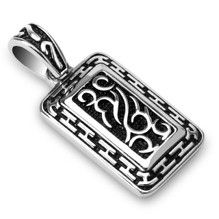 Pendentif homme acier  motifs en H et arabesques