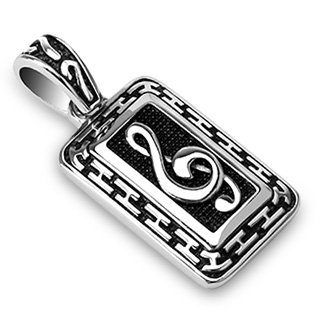 Pendentif homme acier à motifs en H et clé de Sol