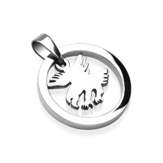 Pendentif acier cercle avec aigle en vol