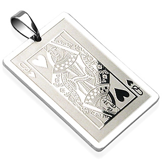 Pendentif acier carte dame de coeur