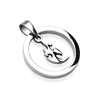 Pendentif acier cercle avec symbole tribal