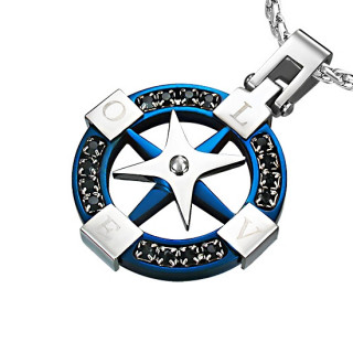 Pendentif homme acier Compas navigation bleu