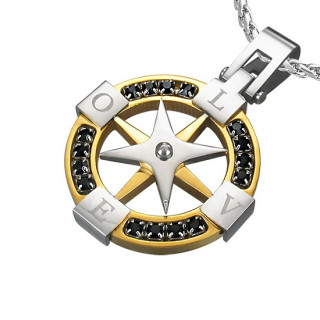 Pendentif homme acier Compas navigation dor