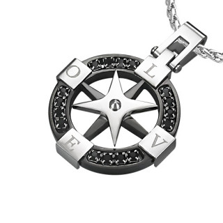 Pendentif homme acier Compas navigation noir