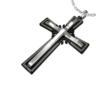 Pendentif homme acier croix  contours grecs