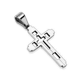 Pendentif homme acier croix aspect mcanique