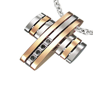 Pendentif homme acier croix deux tons sertie