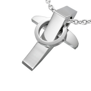 Pendentif homme acier croix gomtrique