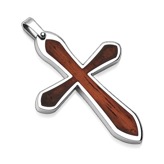 Pendentif acier croix marron et silver