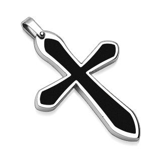 Pendentif acier croix noire et silver