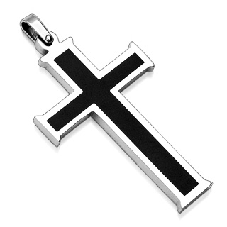 Pendentif acier croix silver et noire