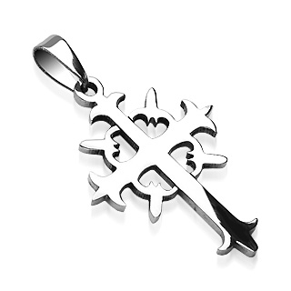 Pendentif acier croix tribale