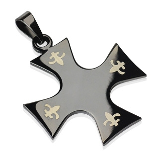 Pendentif acier croix tribale et fleurs de lys