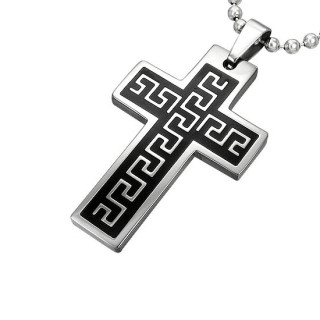 Pendentif homme acier croix vagues stylises