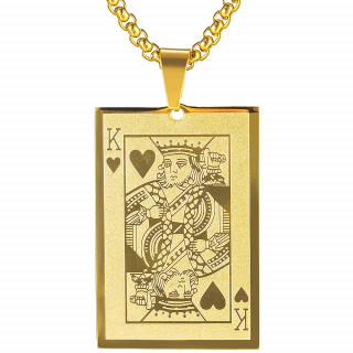 Pendentif homme acier dor carte roi de coeur