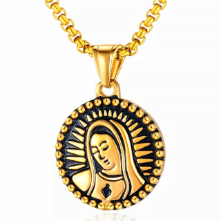 Pendentif homme acier dor  visage de la Vierge Marie