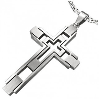 Pendentif homme acier double croix dcompose