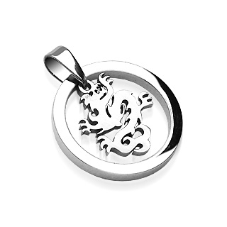 Pendentif acier cercle avec dragon
