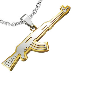 Pendentif homme acier Fusil mitralleur dor