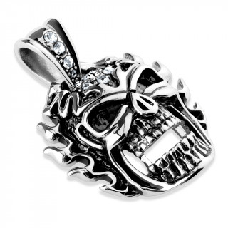 Pendentif homme acier goth-rock crane enflammé