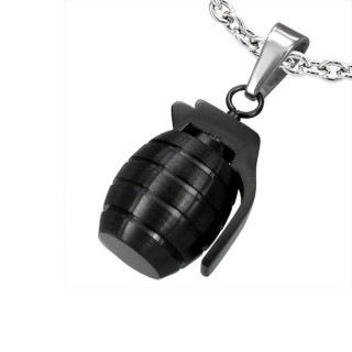 Pendentif homme acier grenade noire