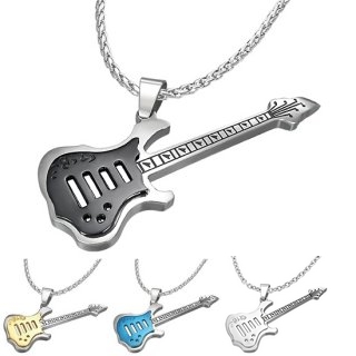 Pendentif homme acier Guitare bicolore