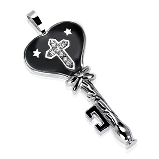 Pendentif cl� de coeur avec croix sertie