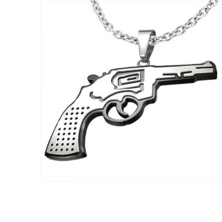 Pendentif homme acier Pistolet noir